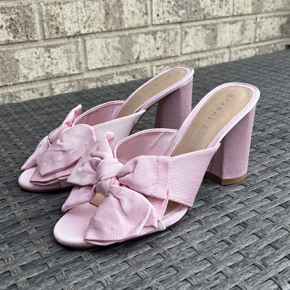 Gianni Bini Keily Bow Detail Block Heel Mules Pink Size 9